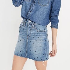 Madewell heart print blue jean frayed hem skirt 24